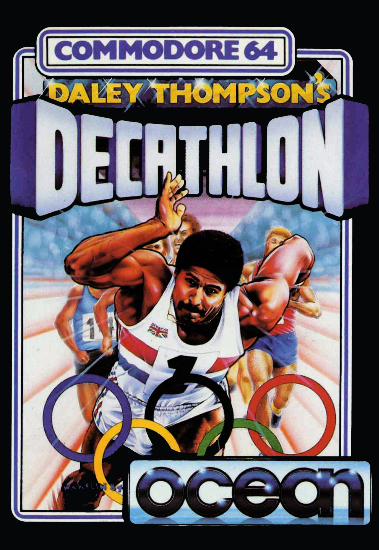 Daley's Thompson Decathlon box art for Commodore 64